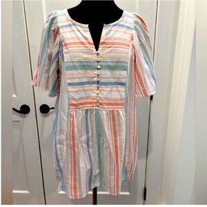 Terra & Sky Short Sleeve Cotton Tunic White Pastel Stripe Womens 14W Spring